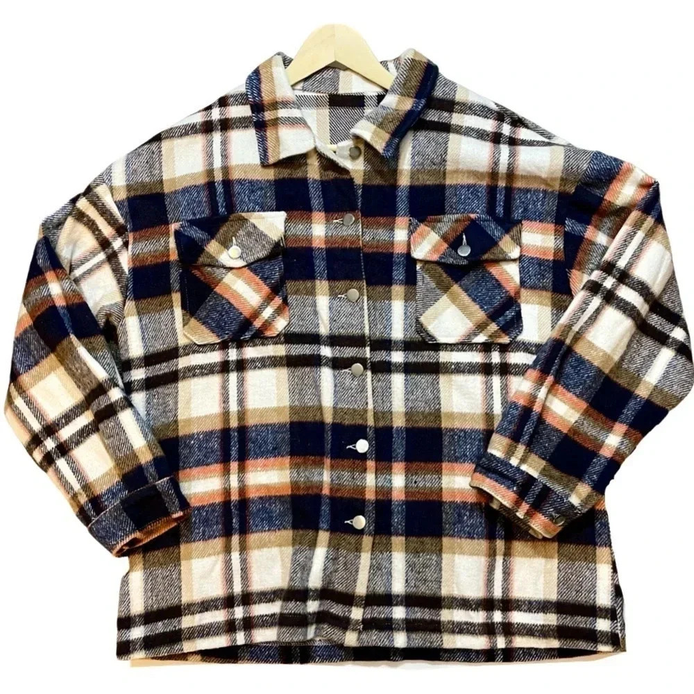 Plaid Flannel Oversized Button Up Shirt Jacket - Picture 3 of 5